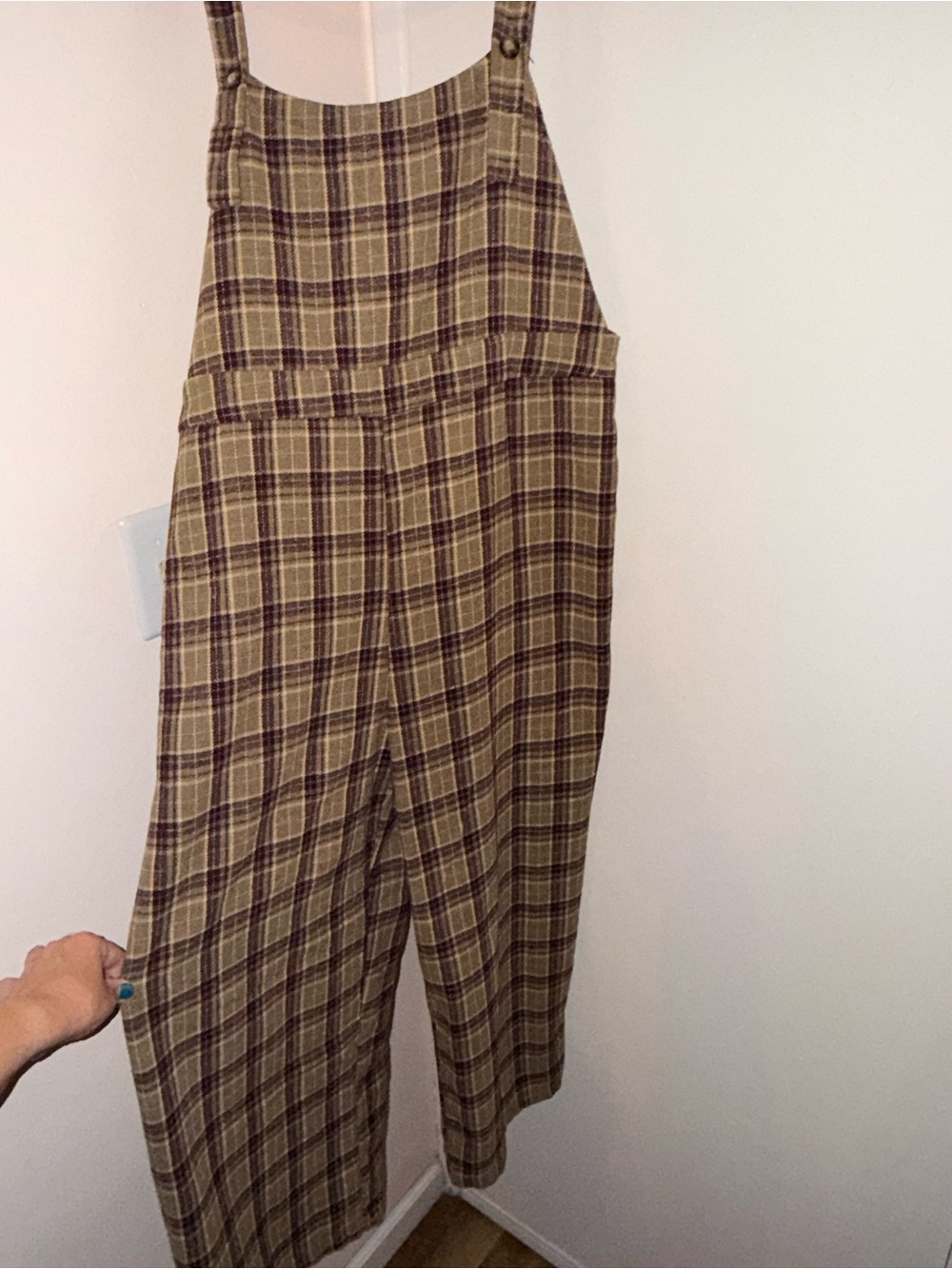 Plaid Overalls Jumpsuit in olive